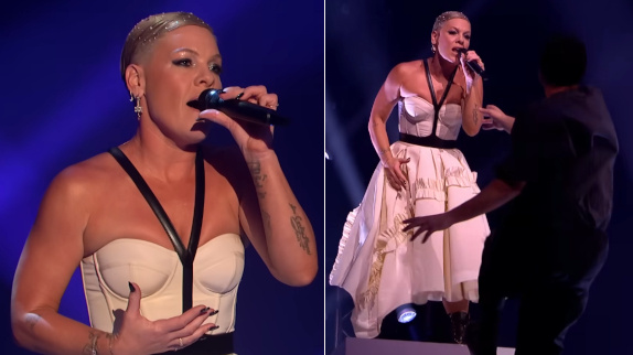 Pink éblouit en live avec un danseur français