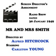Screen Director's Assignment, Mr And Mrs Smith Directed By Alfred Hitchcock Starring Carleton Young